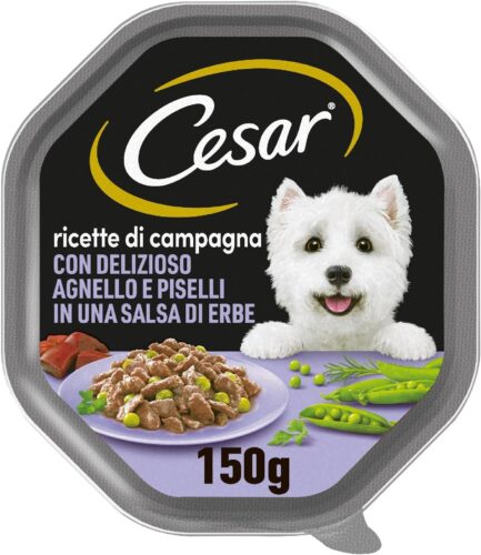 Cibo per Cane Cesar con Agnello e Piselli – Alimento Umido Completo e Bilanciato 150 g – 14 Vaschette